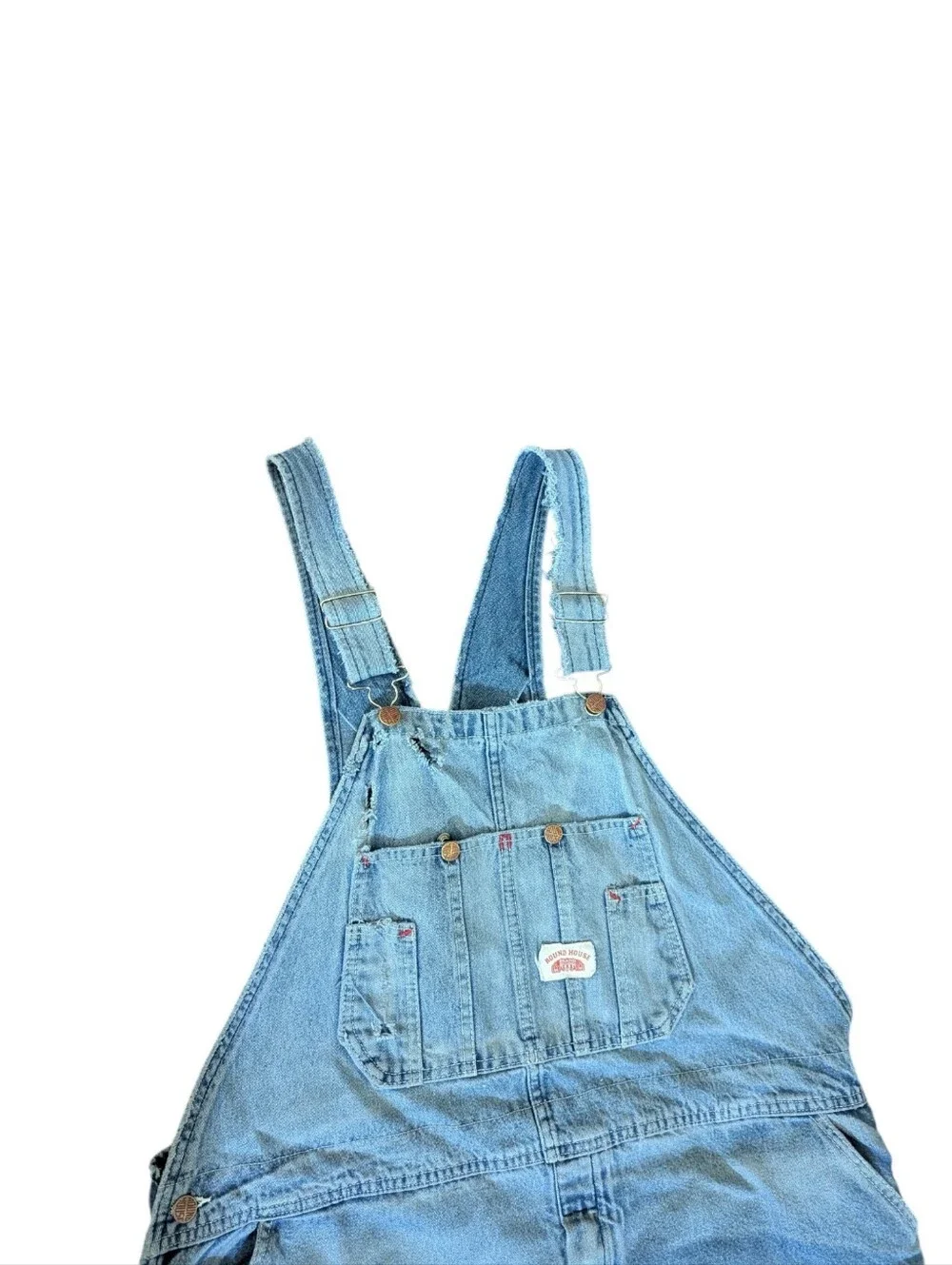 Vtg. Round House Light Blue Denim Overalls Authentic Kansas Farmer Thrashed